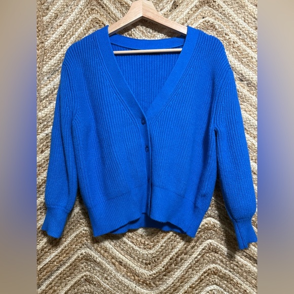 DELUC Bright Blue Button Cardigan Sweater,3/4 Sleeves,Women,Size L - Picture 1 of 9